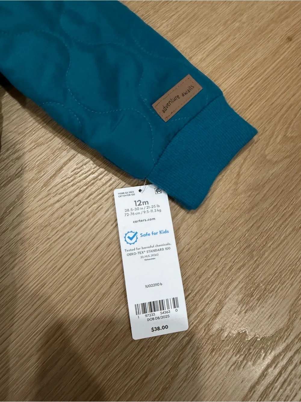 Carter's Teal Quilted Zipper Footie 12M
